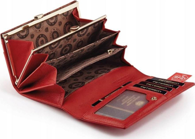 Portofol për goca Peterson, lëkurë natyrale, RFID, i kuq