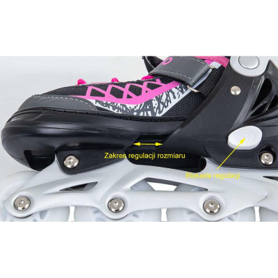Patina inline Enero PRO LED 4 në 1, të rregullueshme 30-33, me LED, rozë me të zezë