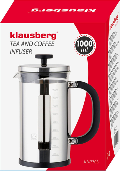 French press Klausberg Premium KB7703, 1000 ml, për 4 filxhanë, argjendtë