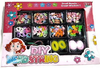 Set lodër Swede DIY Bead String, rruza shumëngjyrëshe, 3+ vjeç, rozë