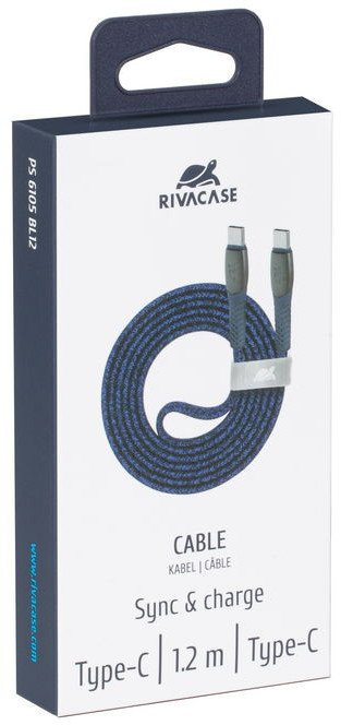 Kabllo USB C në USB C Rivacase PS6105 BL12, 1.2m, USB 2.0, e kaltër