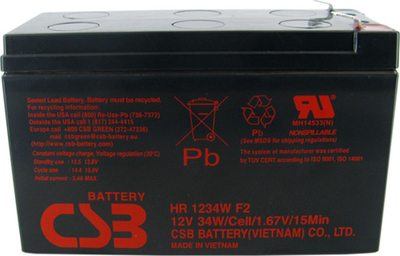 Bateri plumbi CSB HR1234W F2, 12V, 9Ah, e zezë