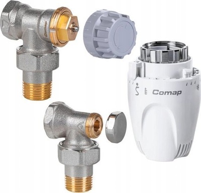 Set termostatik i kënduar Comap PL808W5428, DN15, për radiatorë, i bardhë
