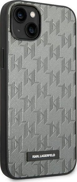 Futrollë Karl Lagerfeld Saffiano Mono Metal Logo për iPhone 14 6.1", hardcase gri