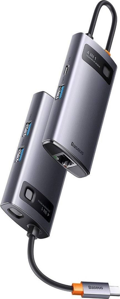 HUB USB C Baseus Metal Gleam WKWG070113, 4 në 1, 3x USB 3.0 RJ45, gri