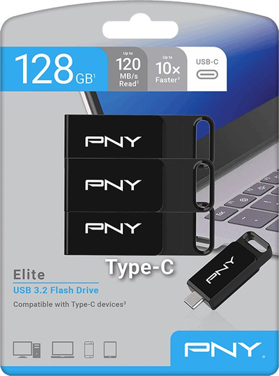 USB memorie PNY Elite 3 Pack, 128GB, USB 3.2 Type C, e zezë