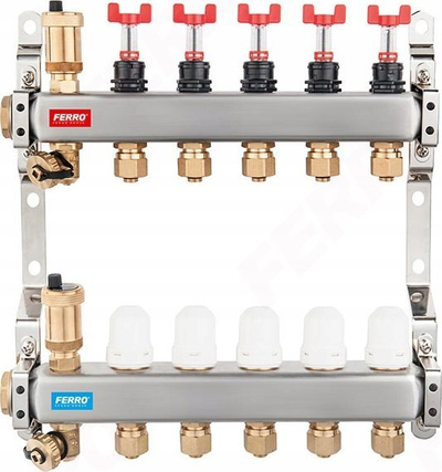 Manifold ngrohjeje Ferro SN-RZP06S, INOX 1", 6 qarqe