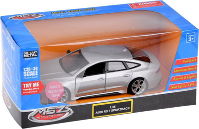 Lodër makinë metalike Audi RS 7 Sportback, shkallë 1:35, me tinguj dhe drita, ngjyrë argjendtë