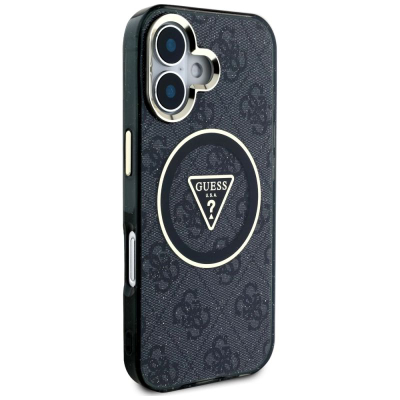 Футрола за телефон Guess IML Metal Glitter 4G Circle Triangle, за iPhone 16 6.1", MagSafe, црна