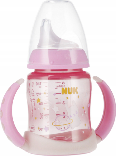 Biberon NUK, 150ml, me dorezë, rozë