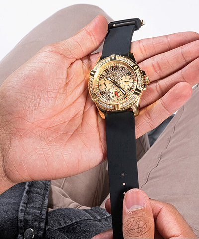 Orë dore për meshkuj Guess Frontier GW0379G2, e artë/zezë