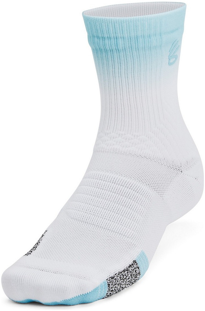 Çorape sportive unisex Under Armour Curry ArmourDry Playmaker Mid-Crew, amortizim, të bardha e bojëqielli