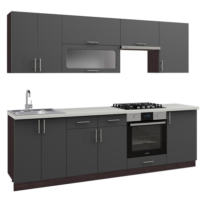 Set kuzhine MDF, gri e errët + banak HPL i bardhë, 250×47×84,8 cm (HM2471.11), gri/ bardhë