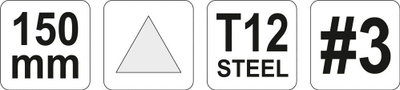 Lima metalike trekëndore Yato YT-62338, 150mm, çelik T12, dorezë ergonomike e kuqe