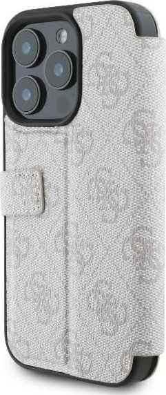 Këllëf telefoni Guess GUBKP16L4GMGPI, tip “book” për iPhone 16 Pro 6.3", me logo metalike 4G, rozë