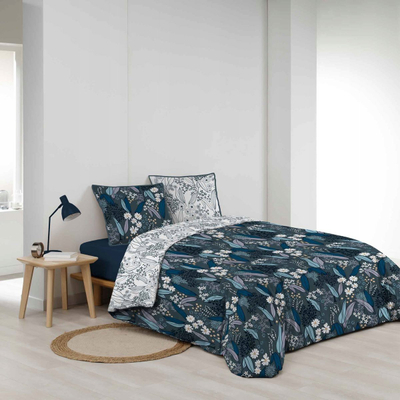 Komplet çarçafësh Douceur d'intérieur CLARISSE, 240x220, 100% pambuk bio, me lule bimore, blu e errët