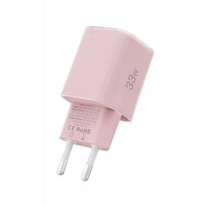Полнач за мрежа Tech-Protect NCM33W, 33W, 2 порти USB PD QC 3.0, розова
