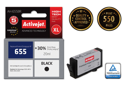 Ngjyrë për printer Activejet AH-655BR (zëvendësim për HP 655 CZ109AE), 20 ml, e zezë