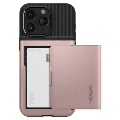 Mbulesë telefoni Spigen Slim Armor CS, me portofol, për iPhone 15 Pro Max, rozë gold
