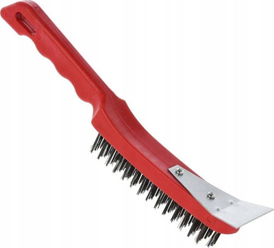 Furçë pastrimi për grilë BBQ Cleaning Brush, 27.5 cm, me skraper, e kuqe