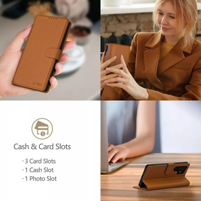 Футрола-паричник Tech-Protect Wallet Case за iPhone 16e, еколошка кожа, со магнет, кафеава
