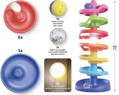 Lodër kulla me spirale Quercetti Spiral Tower Brightball, me topa që rrotullohen, shumëngjyrëshe