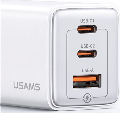 Karikues muri USAMS Sandru Series US CC180, 65W, 2x USB C 1x USB, i bardhë