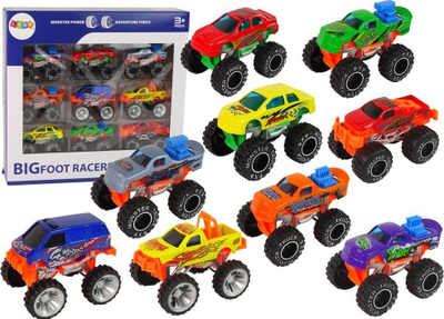 Set lodrash LEAN BIGFOOT RACER, 9 makina monster truck, 4x4, ngjyra të ndryshme