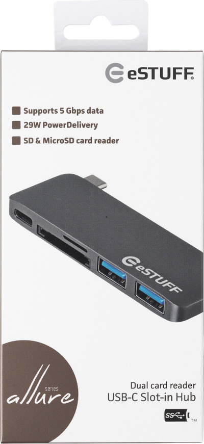 USB Hub eSTUFF, USB-C, USB 3.0, SD, microSD, hirtë