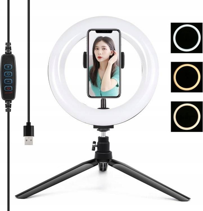 Dritë unazë LED Puluz, 20cm, + tripod/ mbajtëse telefoni, e zezë
