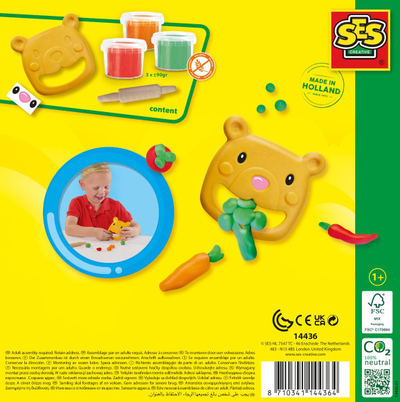 Set plasteline SES Creative My First Modelling Dough Feed the Bear, 3 ngjyra, për kalamaj 1 deri 4 vjeç, shumëngjyrësh