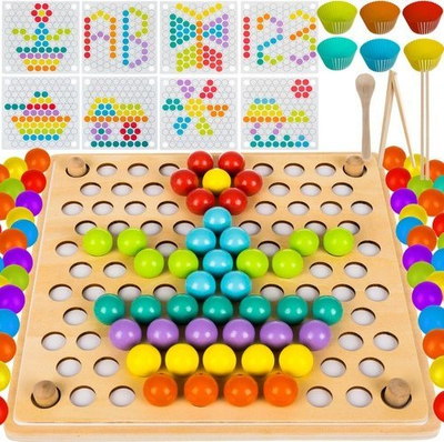 Lodër druni me rruaza Wooden Beads 22403, edukative, shumëngjyrëshe