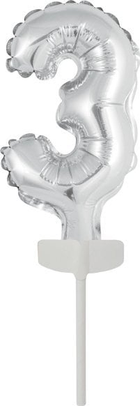Balonë mini folie numri 3, 7x12cm, argjend