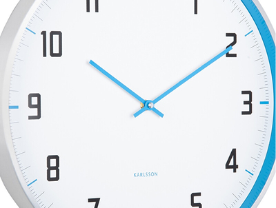 Orë muri Karlsson KA5969BB, 40mm, i bardhë/kaltër