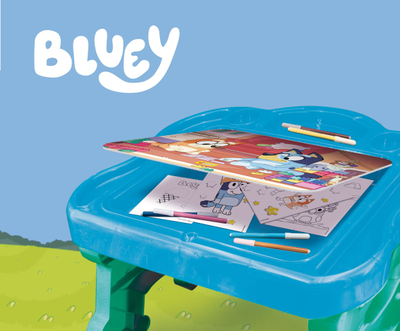 Tavolinë kreative për fëmijë Lisciani Bluey Art Desk, me lojëra dhe faqe ngjyrosjeje, shumëngjyrëshe