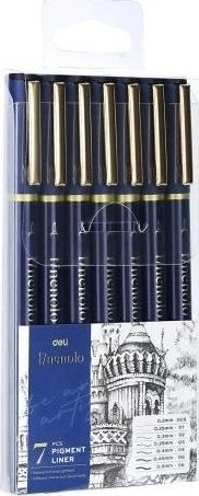Технички сет финелинери Deli Finenolo, 7 парчиња, 0.2-0.5mm, црна боја