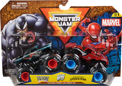 Set lodrash Monster Jam Marvel Venom kundër Spider-Man, kamionçina die-cast, shkallë 1:64, shumëngjyrësh