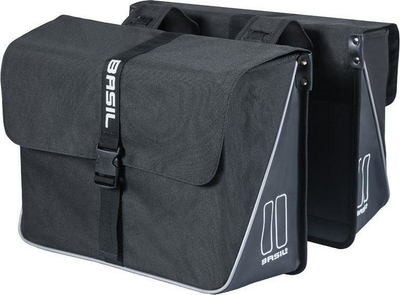 Çantë dyshe biçiklete Basil Forte Double Bag, 35L, me sistem Universal Bridge, e zezë