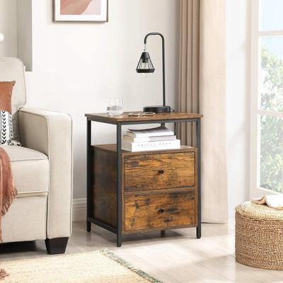 Tavolinë zyre tvorcov Rustic Loft, me raft, 2 sirtarë, kafe
