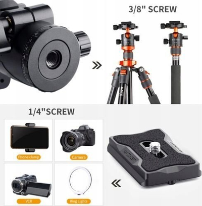 Kokë tripodi K&amp;F Concept BH-28L, mban deri në 10 kg, montim 1/4" 3/8", e zezë