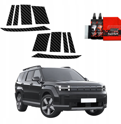 Folie mbrojtëse karboni për shtyllat A B C Hyundai Santa Fe 2023 2026, set 10 copë, e zezë