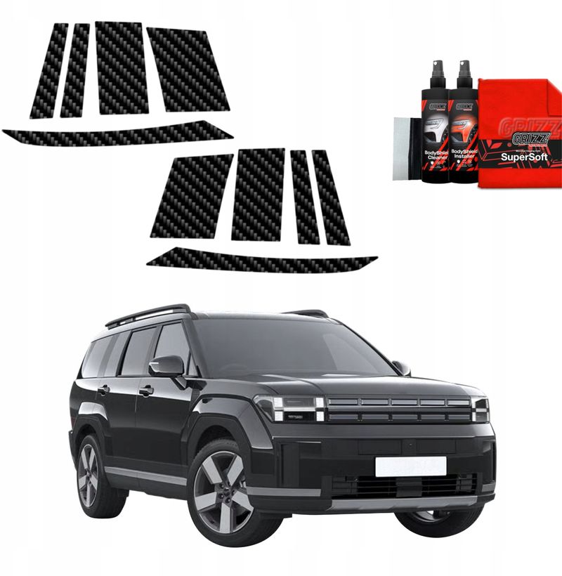 Folie mbrojtëse karboni për shtylla A B C Hyundai Santa Fe 2023 2026, set 10 copë, e zezë