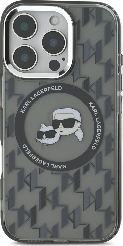 Kapak telefoni Karl Lagerfeld Monogram K&amp;CH, me MagSafe, për iPhone 16 Pro, i zi