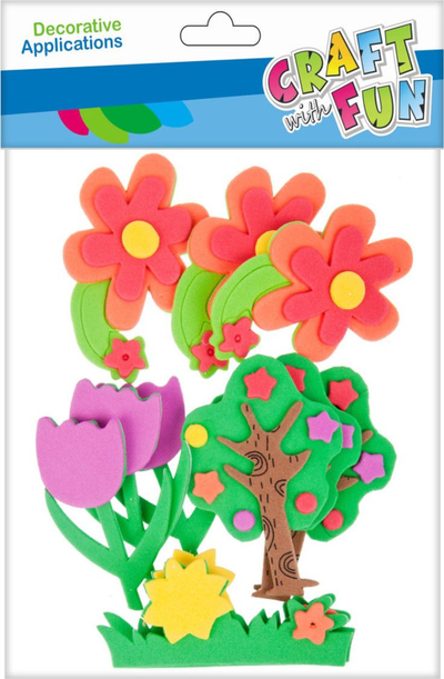 Stickers dekorativë shkumëze Craft With Fun CF, forma pemë dhe lule, set 12 copë, shumëngjyrëshe