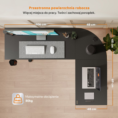 Tavolinë gaming Sense7 Rong, këndore, me vrimë kabllosh, e zezë