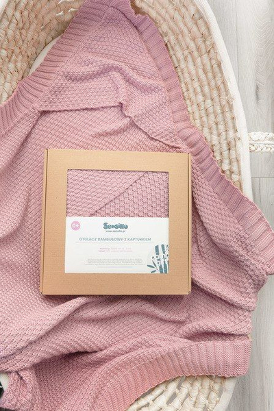 Ќебенце со капаче Sensillo Hooded Swaddle, 100% бамбус, 90x85cm, розова