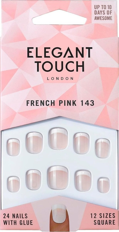 Set thonjsh artificialë Elegant Touch Natural Square French 143 Petite XS, 24 copë, rozë