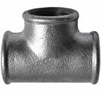 Lidhës tee prej gize të galvanizuar, 3/4" x 1/2", gri metalike