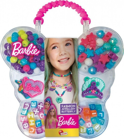 Set bizhuterish për kalamaj Lisciani Barbie Butterfly Bag, me rruaza, shumëngjyrësh