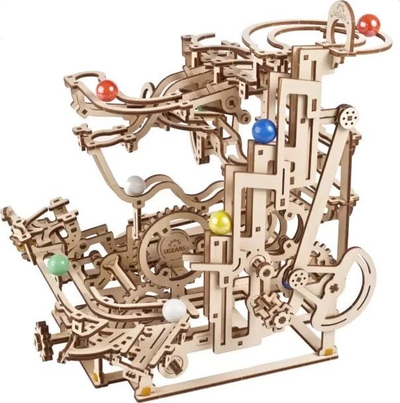 Model druri Ugears Marble Run Tiered Hoist, 315 pjesë, puzzle mekanik, ngjyrë druri natyrale